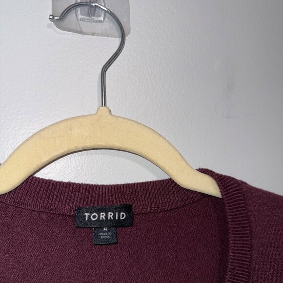 Torrid Womens Plus Size 4 Burgundy Short Sleeve Cardigan - Picture 3 of 6